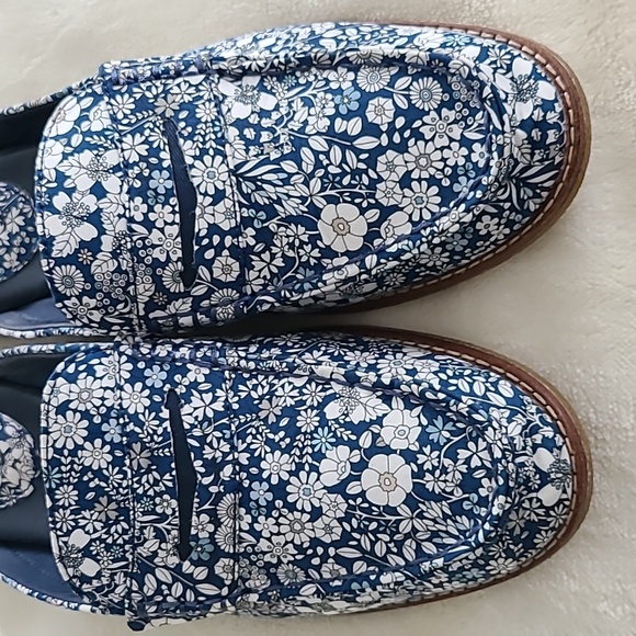 Sperry Seaport Fina Blue Ivory Floral Slip on Mules Shoes Flats Size 9M - Picture 2 of 9